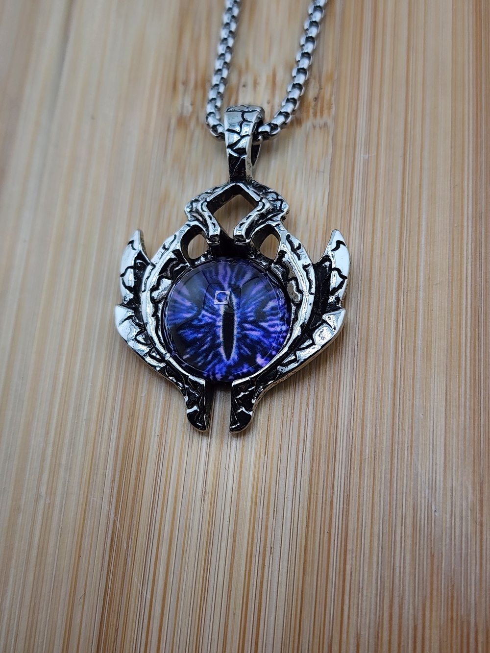 23in Silver-Tone Purple Dragon Eye Pendant Necklace - 0632